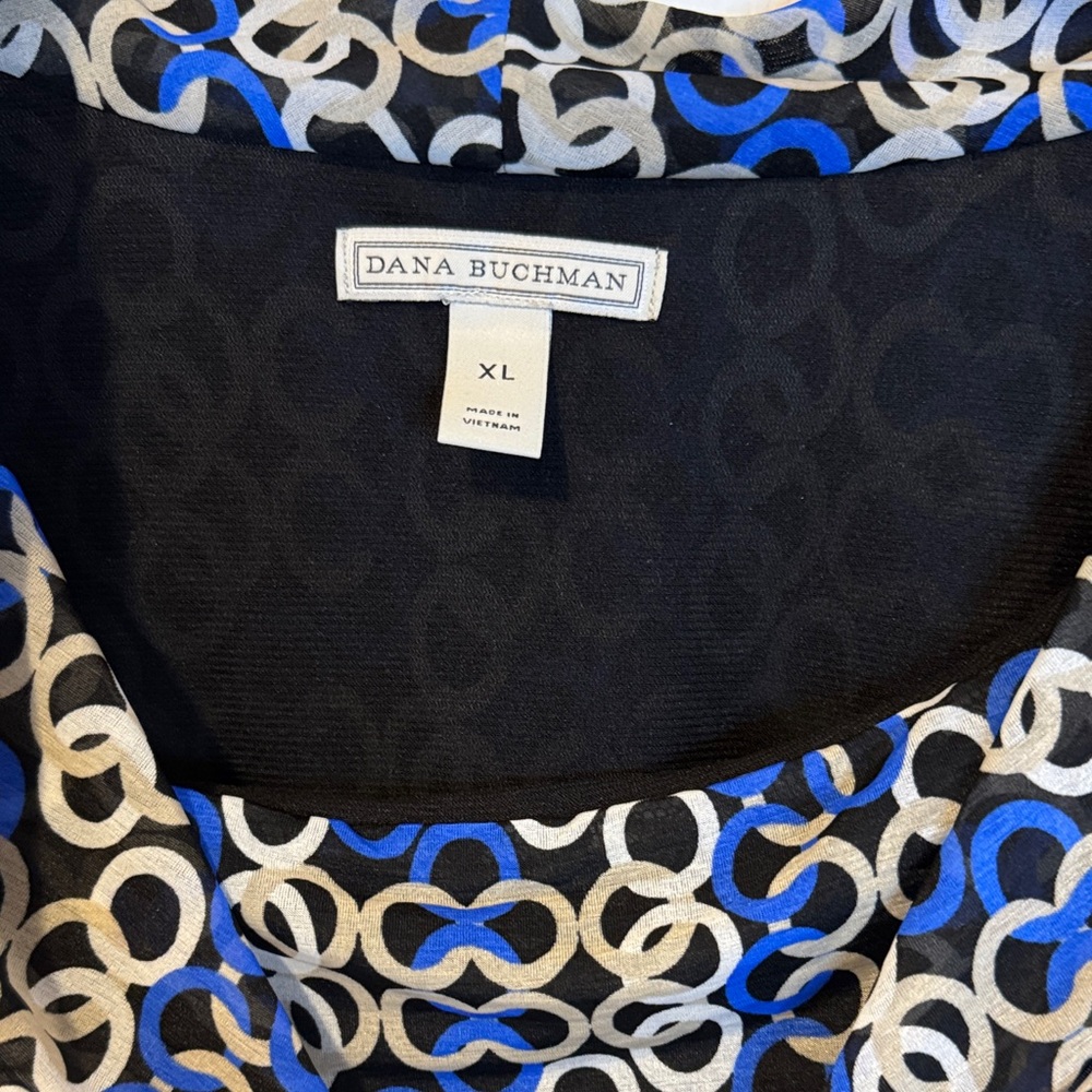 Dana Buchman Blue and Black Patterned Blouse - Picture 2 of 3